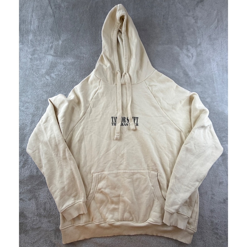 Taylor Swift Hoodie Womens Large Beige The Eras Tour Concert Graphic Pullover